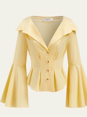 NWT Pale Yellow Bell-Sleeve Button Front Top Med/6